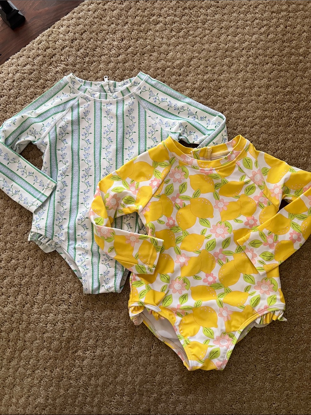 Edgehill Collection Kids One-Piece Swimsuits - Yellow Lemon & White Green Stripe